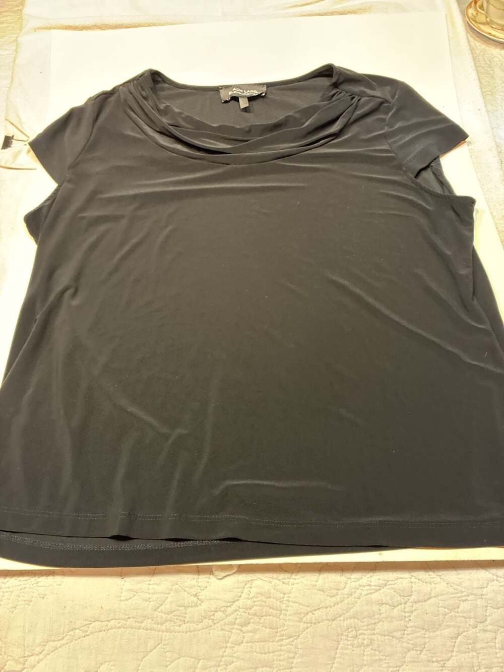 Black Label by Evan-Picone Women's Black Cowl Neck Cap Sleeve Top